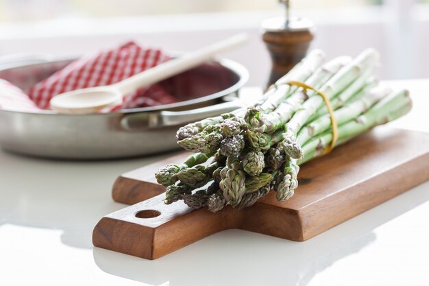 Asparagus on a wooden board