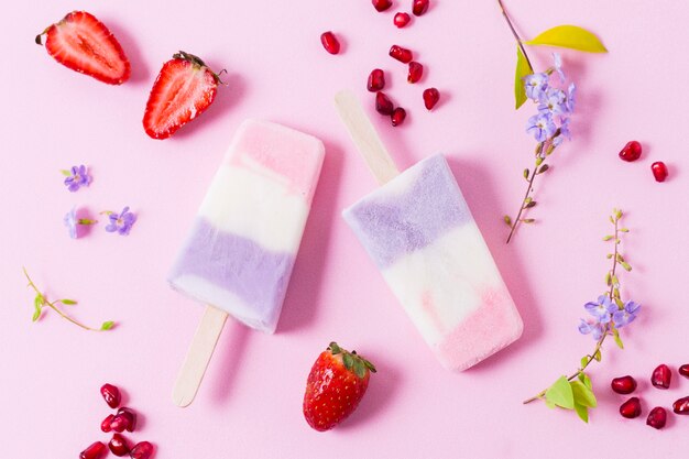 Assorted flavored ice cream on table