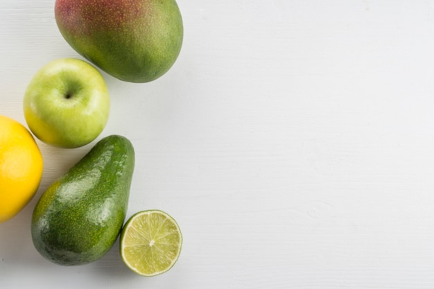 Assorted fruits on white