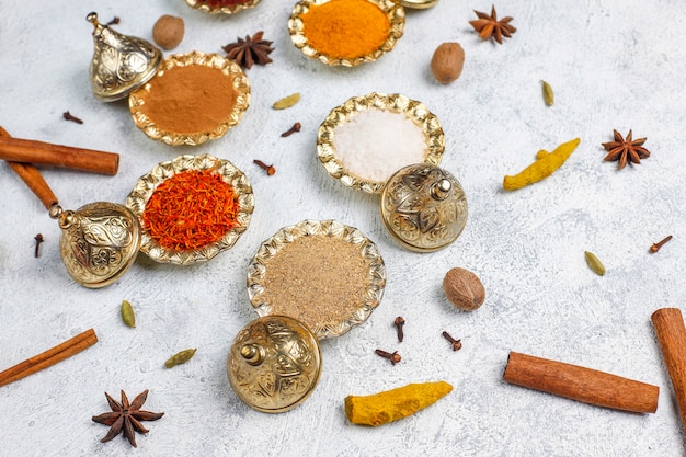 Free photo assorted spices on kitchen table