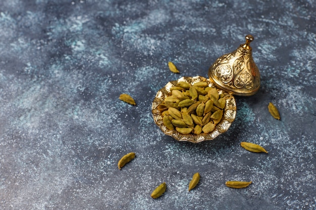 Assorted spices on kitchen table