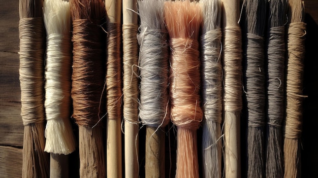 色々 な 色 の 糸 で 飾ら れ た 様々な 棒