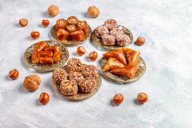 Assorted traditional Turkish delight with nuts