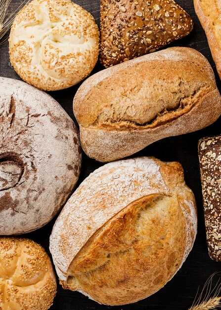 Assortment of baked bread top view