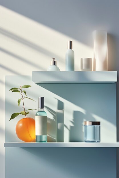 Assortment of beauty products arranged on shelf