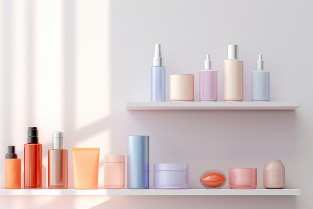 Assortment of beauty products displayed on shelf