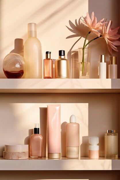 Assortment of beauty products displayed on shelf
