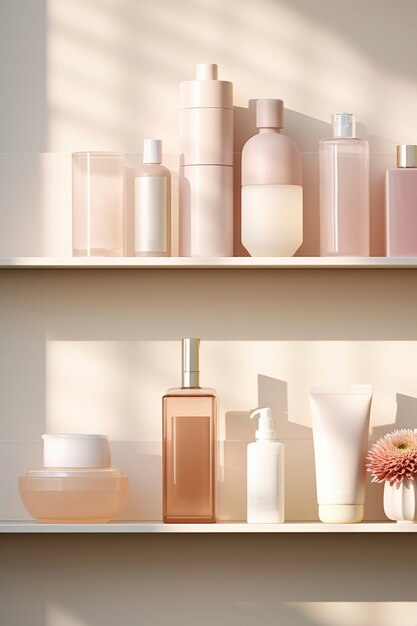 Assortment of beauty products displayed on shelf