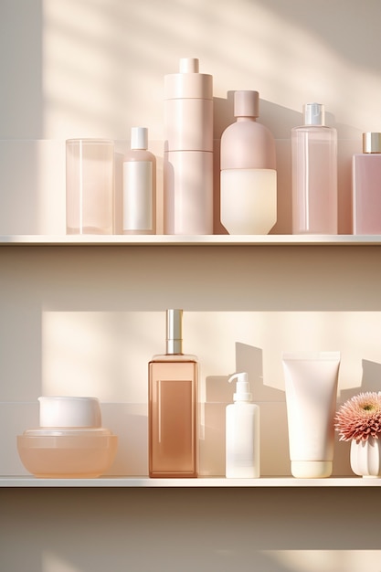 Assortment of beauty products displayed on shelf