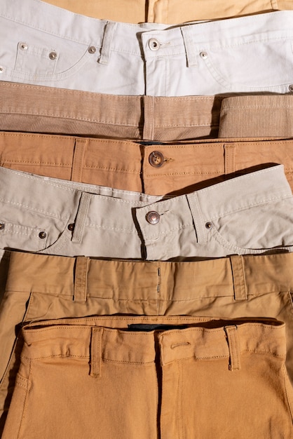 Assortment of beige tone colored pants