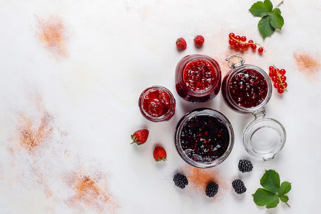 Assortment of berry jams,top view