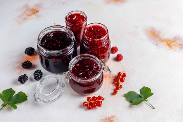 Assortment of berry jams,top view