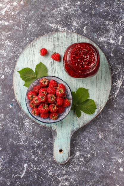 Assortment of berry jams, top view