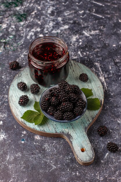 Assortment of berry jams, top view