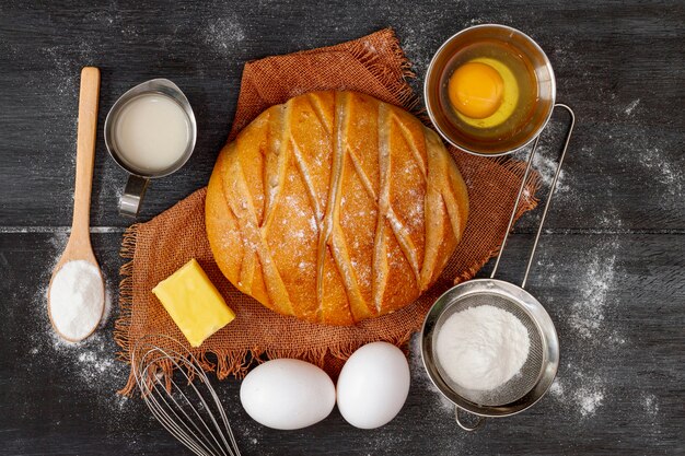 Assortment of bread and eggs