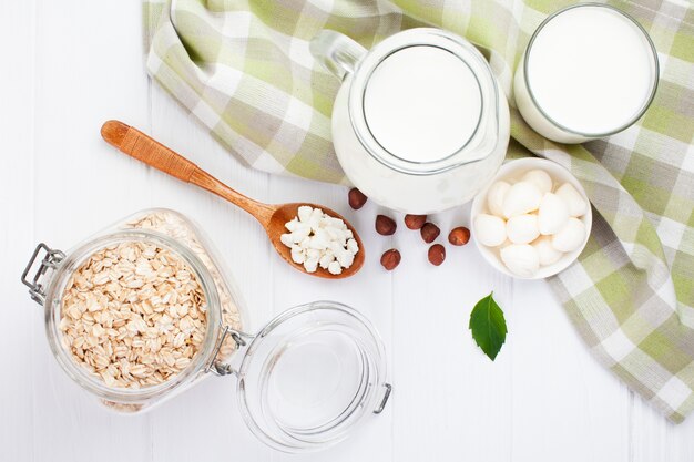 Assortment of dairy products top view