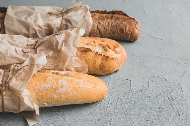 Assortment of delicious baguette loaves