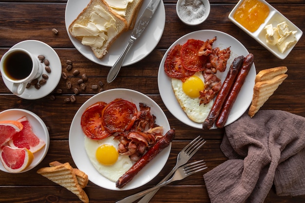 Assortment of delicious breakfast meal