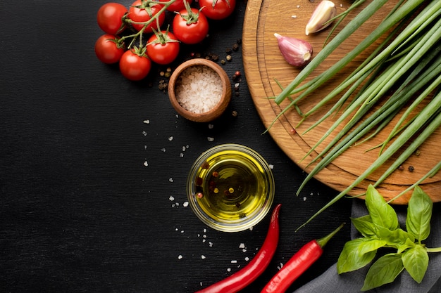 Assortment of delicious fresh vegetables with copy space