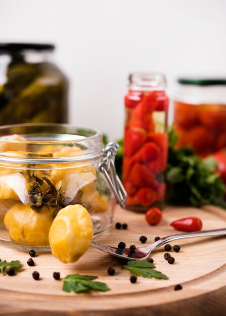 Assortment delicious preserved vegetables