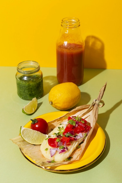 Foto gratuita assortimento di deliziosi tamales sulla piastra