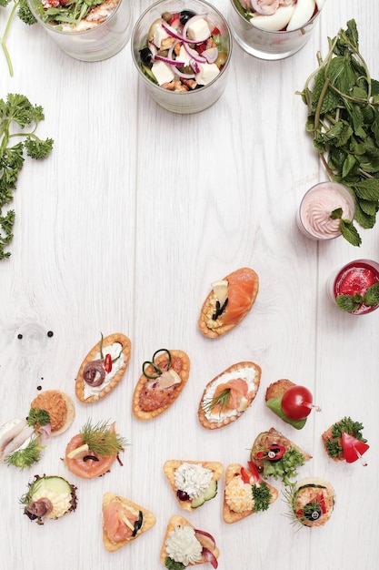 Assortment of different snacks, top view