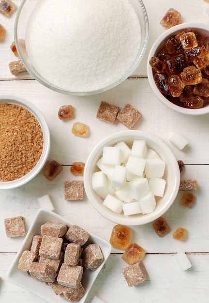 Assortment of different types of sugar