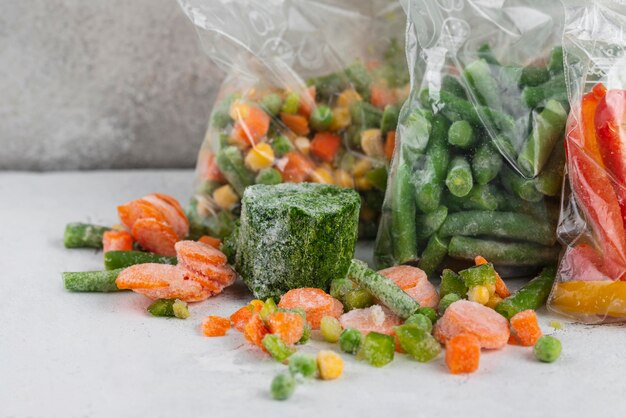 Assortment of frozen food on the table