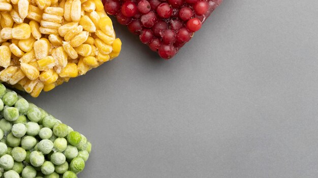 Assortment of frozen food with copy space