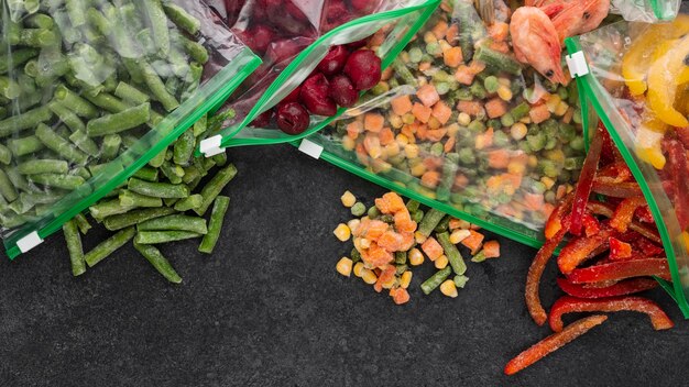 Assortment of frozen healthy food