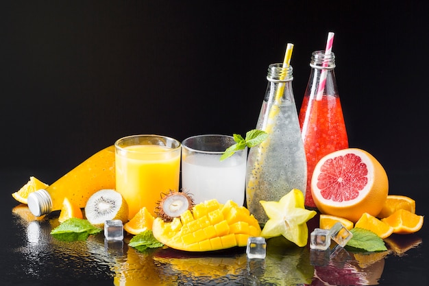 Assortment of fruit and juices