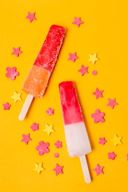 Assortment of fruit popsicles top view