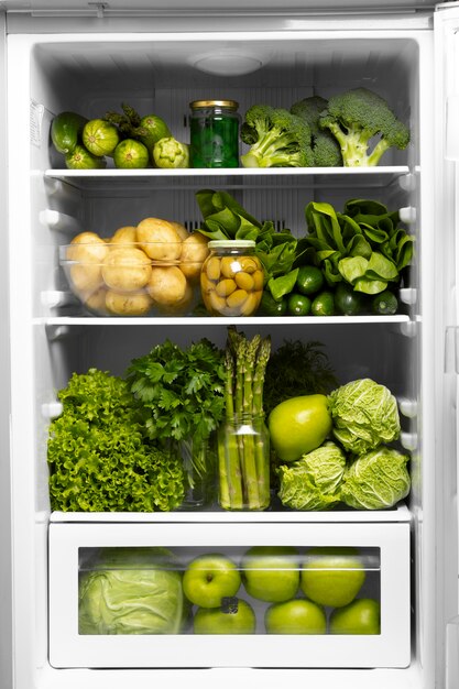 assortment of healthy food in the fridge