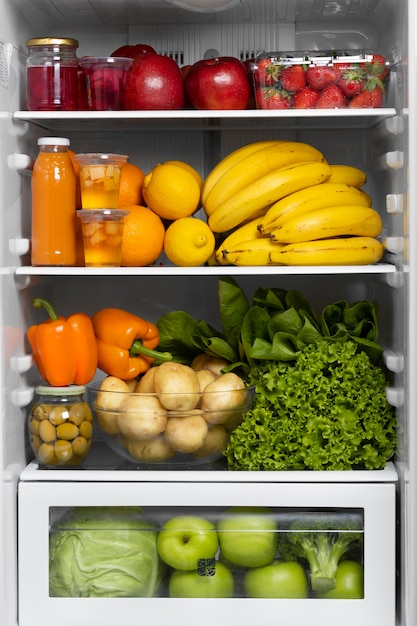 Assortment of healthy food in the fridge