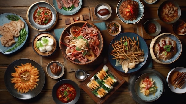 Ассортимент традиционных корейских блюд, созданный искусственным интеллектом