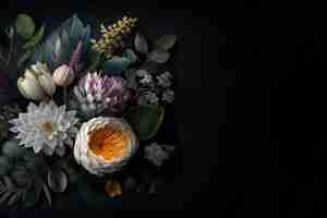 Free photo assortment of leaves and flowers on dark background