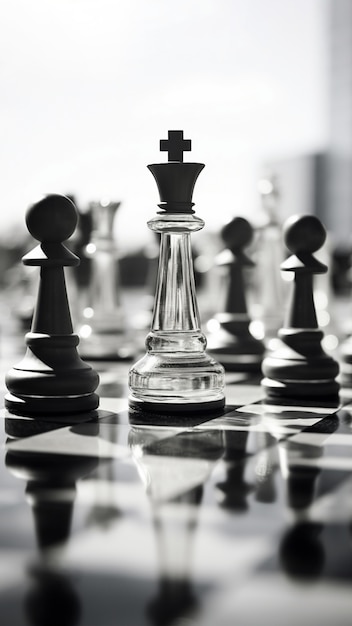 Free photo assortment of monochrome chess pieces