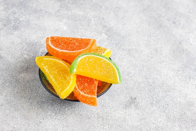 Assortment of multi-colored marmalades.