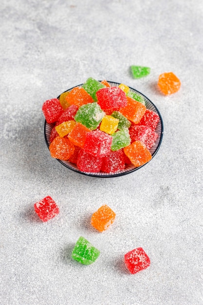 Assortment of multi-colored marmalades.