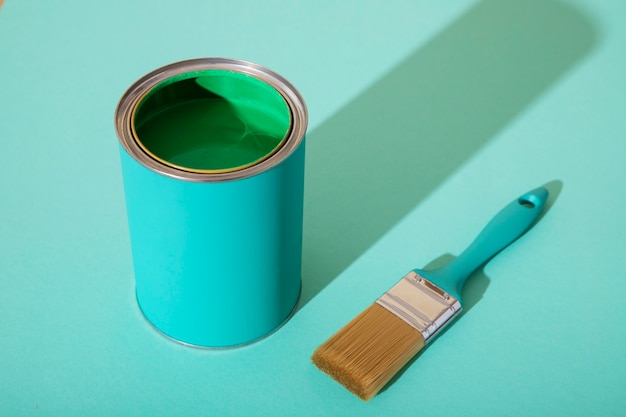Assortment of painting items with green paint