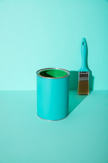 Assortment of painting items with green paint