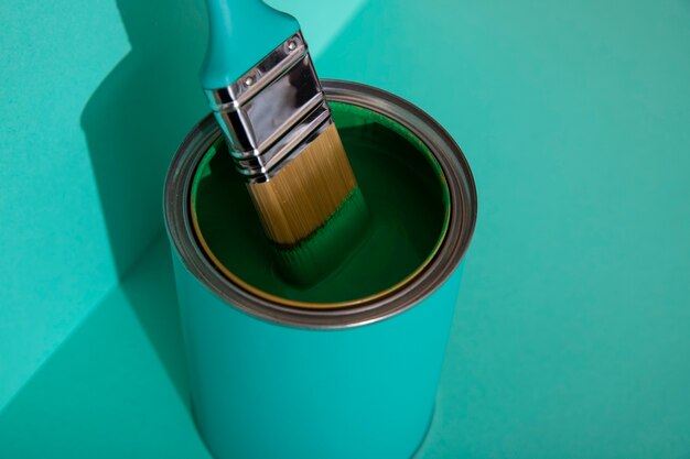 Assortment of painting items with green paint