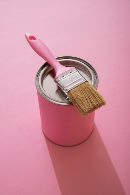 Assortment of painting items with pink paint