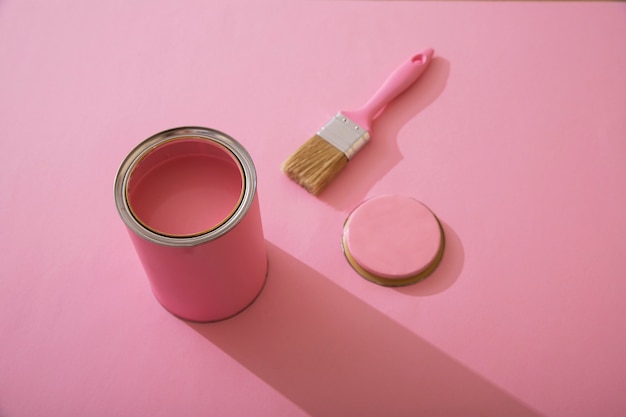 Assortment of painting items with pink paint