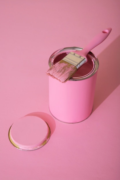 Assortment of painting items with pink paint