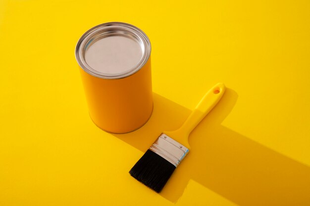 Assortment of painting items with yellow paint