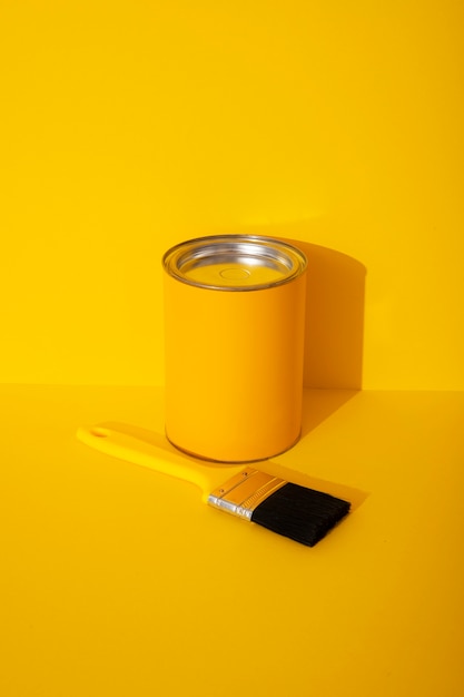 Assortment of painting items with yellow paint