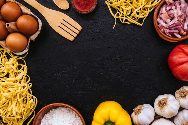 Assortment of pasta ingredients
