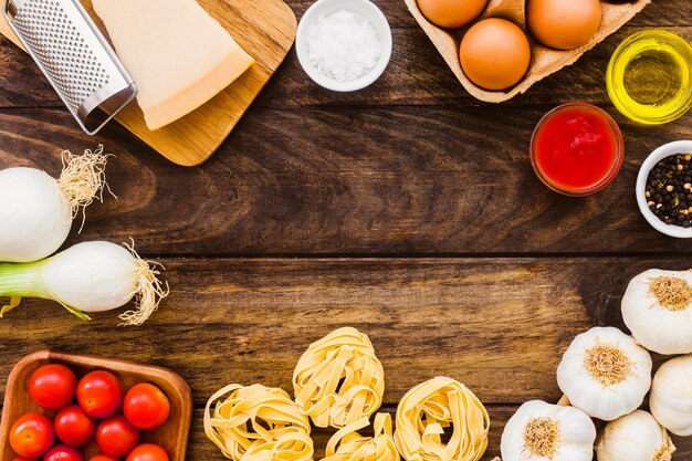 Assortment of pasta ingredients