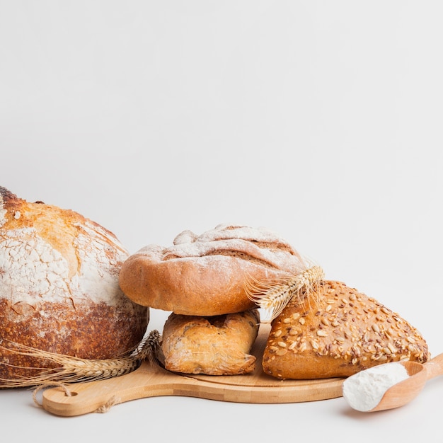 Assortment of pastry on wooden board